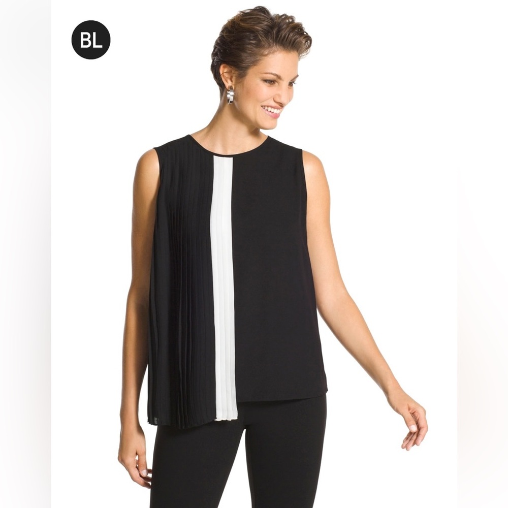 Chico’s Pleated Colorblock Tank Black Label Top